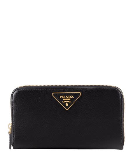 prada saffiano triangle zip-around wallet black